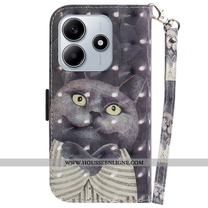 Housse Xiaomi Redmi Note 14 5G Chat Gris à Lanière