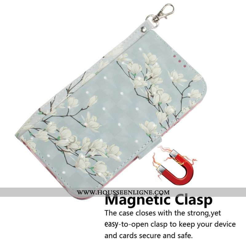 Housse Xiaomi Redmi Note 14 5G Fleurs Aquarelle à Lanière