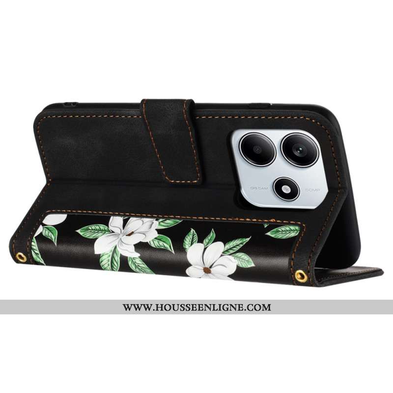 Housse Xiaomi Redmi Note 14 5G Florale avec Lanière