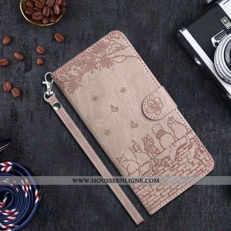 Housse Xiaomi Redmi Note 14 5G Motif Chats à Lanière