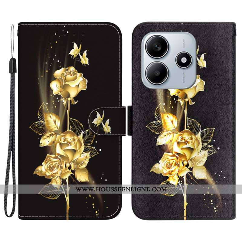 Housse Xiaomi Redmi Note 14 5G Papillons Dorés et Rose