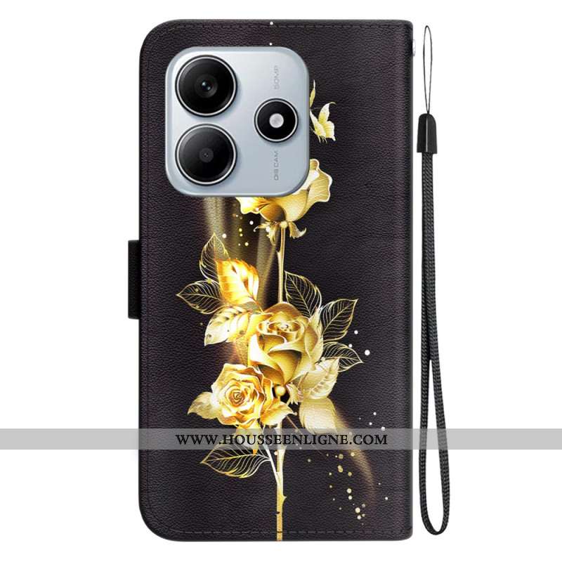 Housse Xiaomi Redmi Note 14 5G Papillons Dorés et Rose