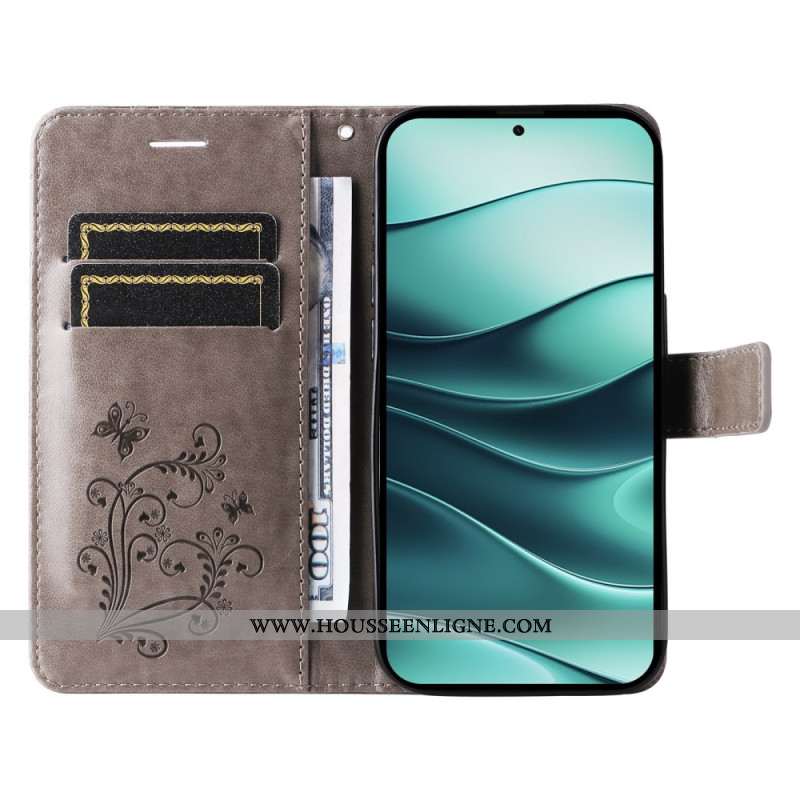 Housse Xiaomi Redmi Note 14 5G Papillons Géants à Lanière