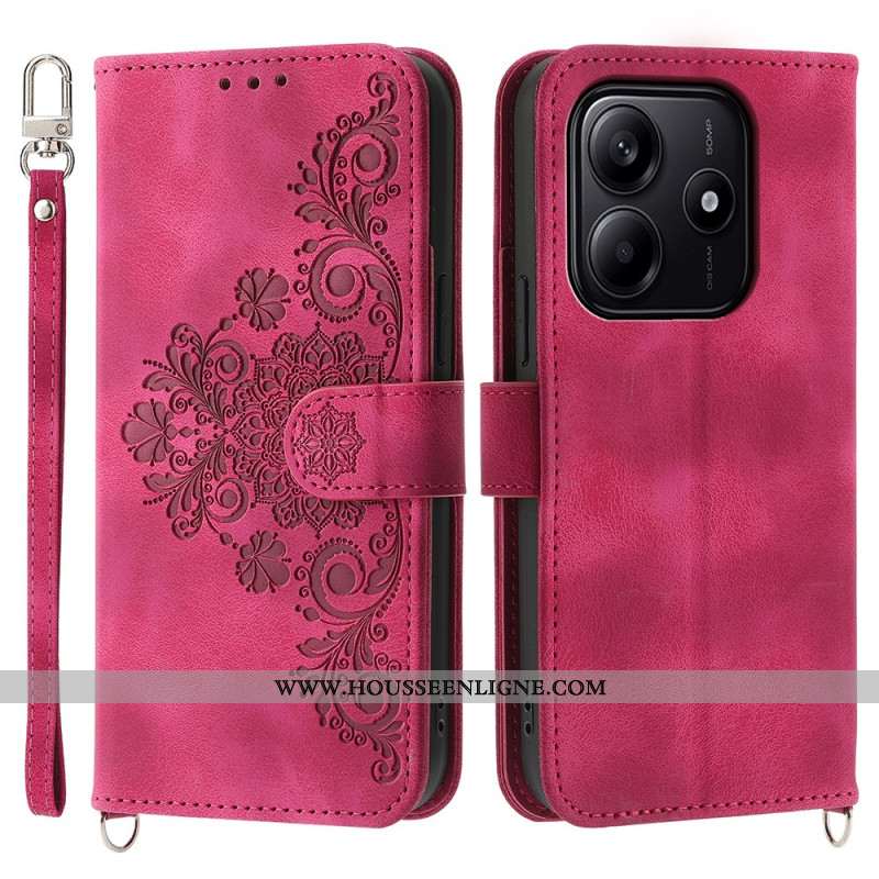 Housse Xiaomi Redmi Note 14 5G Portefeuille Motif Dentelle avec Lanière et Bandoulière