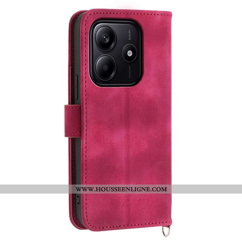Housse Xiaomi Redmi Note 14 5G Portefeuille Motif Dentelle avec Lanière et Bandoulière
