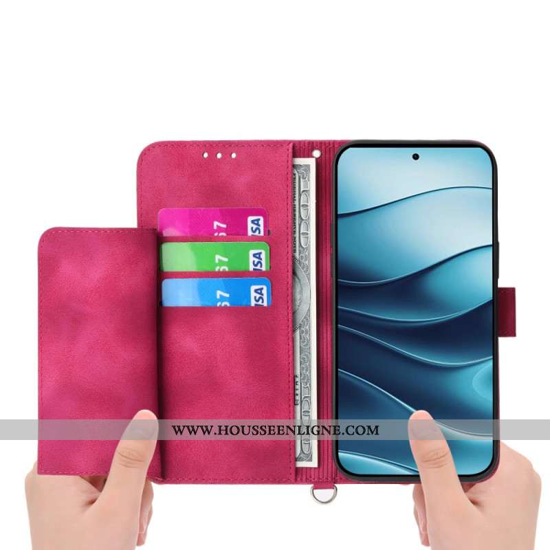 Housse Xiaomi Redmi Note 14 5G Portefeuille Motif Dentelle avec Lanière et Bandoulière