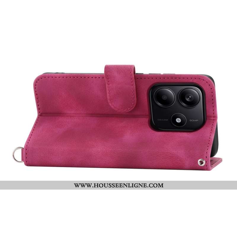 Housse Xiaomi Redmi Note 14 5G Portefeuille Motif Dentelle avec Lanière et Bandoulière