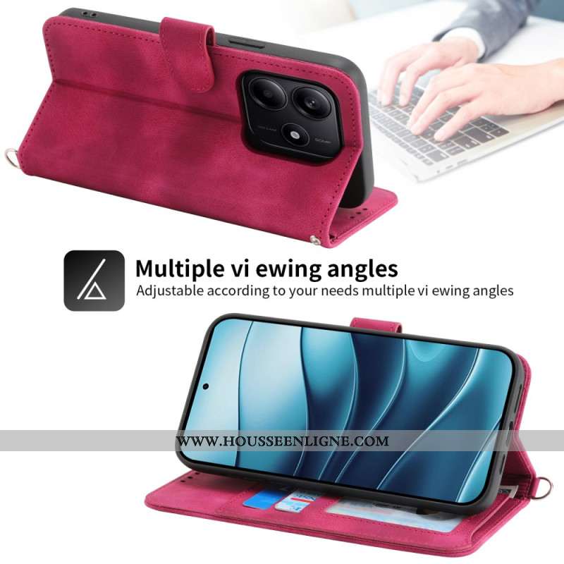 Housse Xiaomi Redmi Note 14 5G Portefeuille Motif Dentelle avec Lanière et Bandoulière