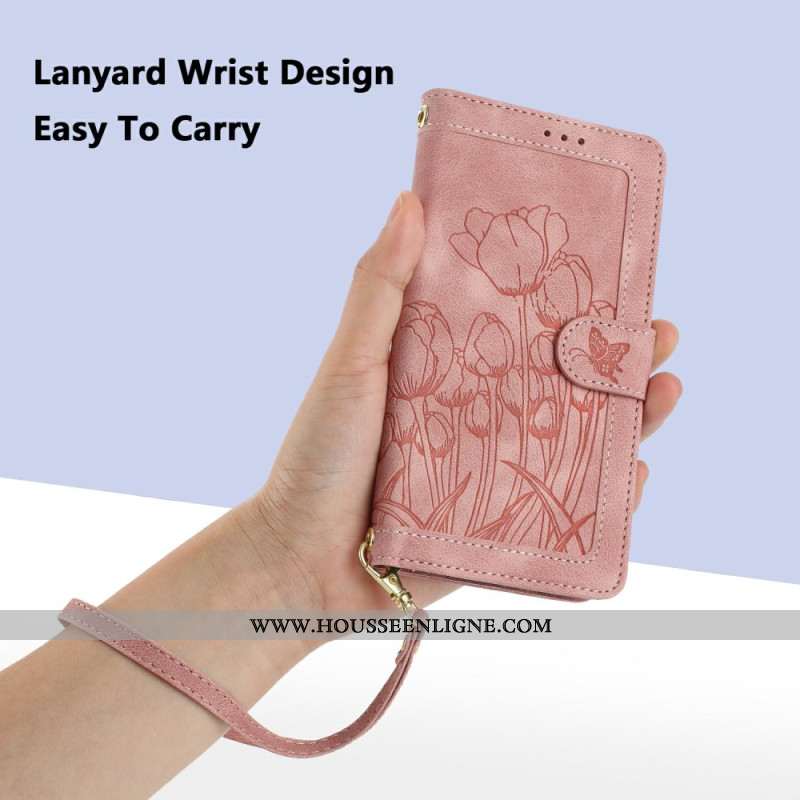 Housse Xiaomi Redmi Note 14 Pro 4G Motif Florale à Lanière