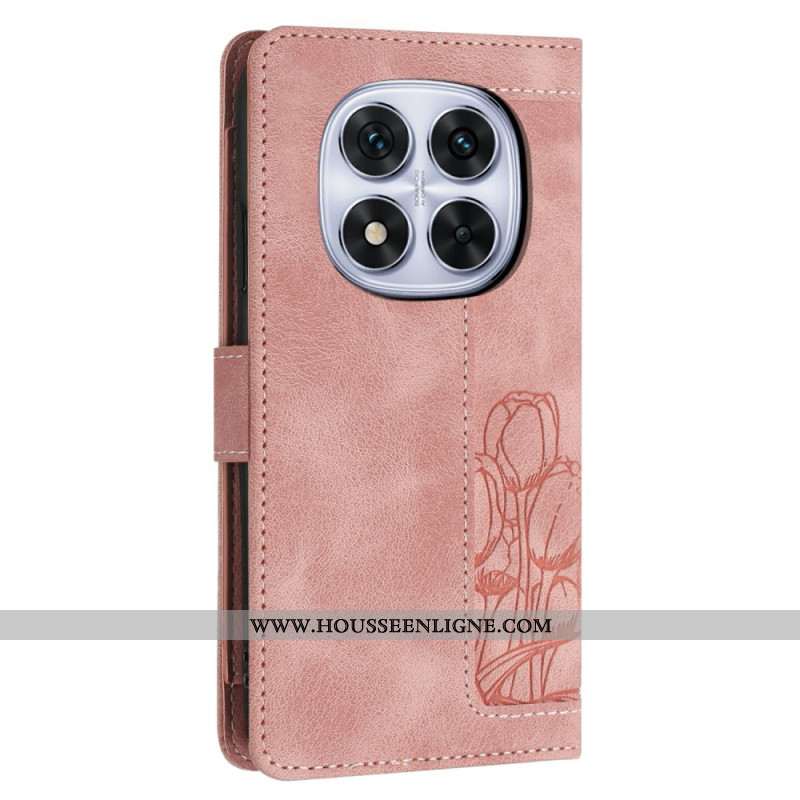 Housse Xiaomi Redmi Note 14 Pro 4G Motif Florale à Lanière