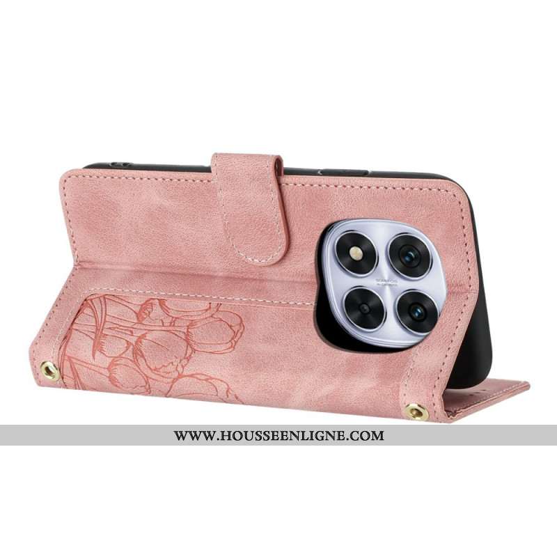 Housse Xiaomi Redmi Note 14 Pro 4G Motif Florale à Lanière