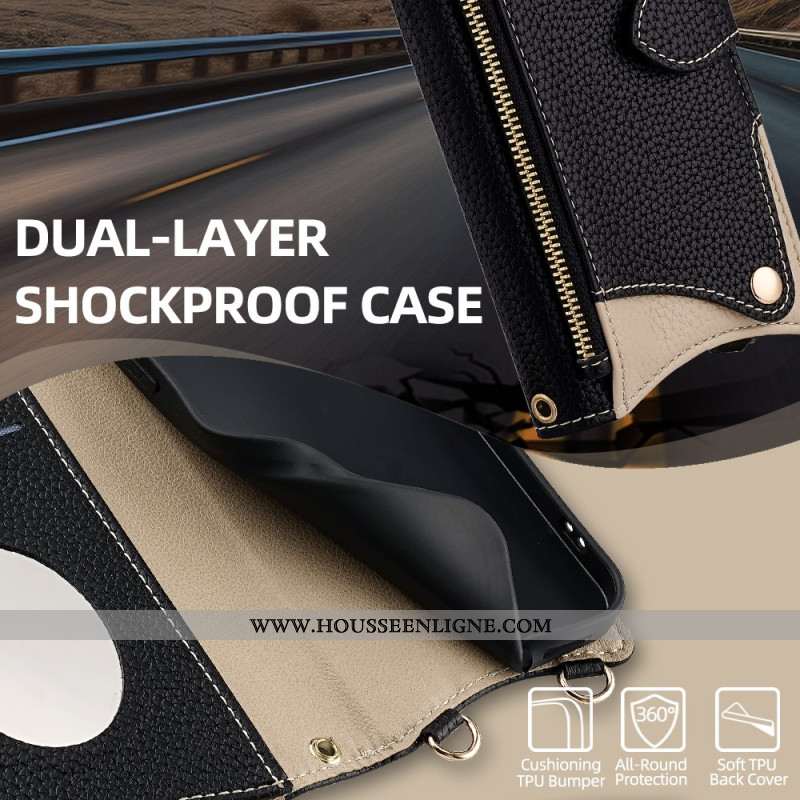 Housse Xiaomi Redmi Note 14 Pro 4G Portefeuille Bicolore avec Chaîne