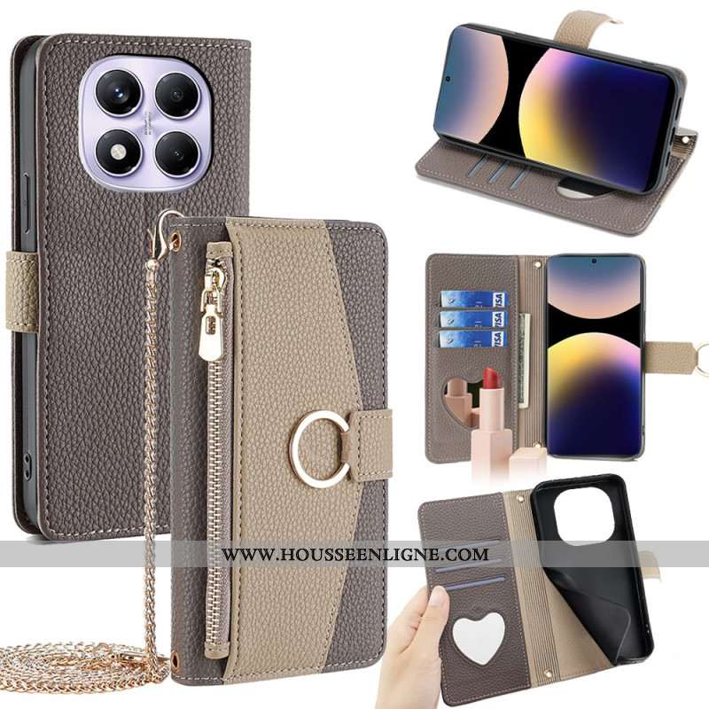 Housse Xiaomi Redmi Note 14 Pro 4G Portefeuille Miroir avec Chaîne