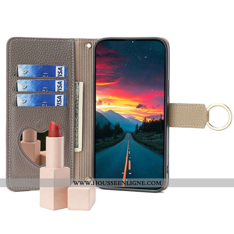 Housse Xiaomi Redmi Note 14 Pro 4G Portefeuille Miroir avec Chaîne
