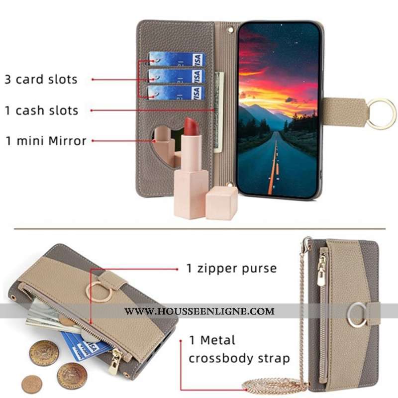 Housse Xiaomi Redmi Note 14 Pro 4G Portefeuille Miroir avec Chaîne