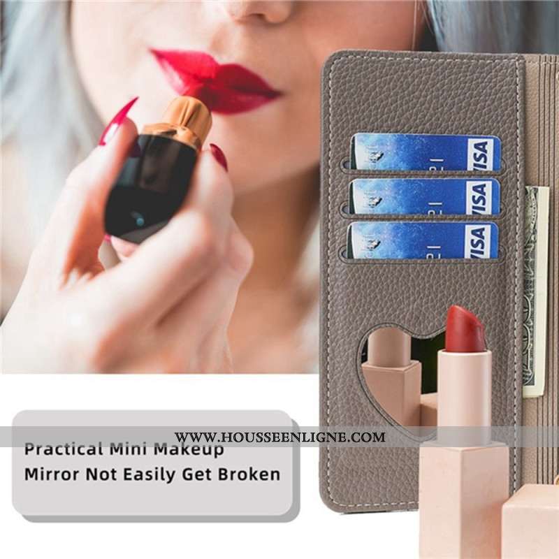 Housse Xiaomi Redmi Note 14 Pro 4G Portefeuille Miroir avec Chaîne