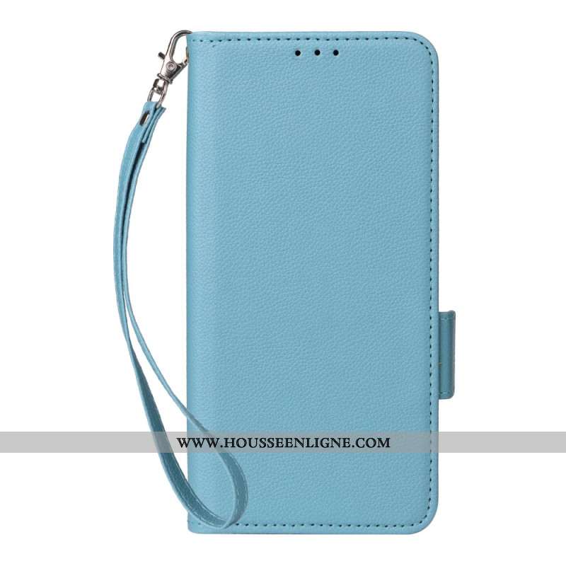 Housse Xiaomi Redmi Note 14 Pro 4G Simili Cuir Litchi à Lanière