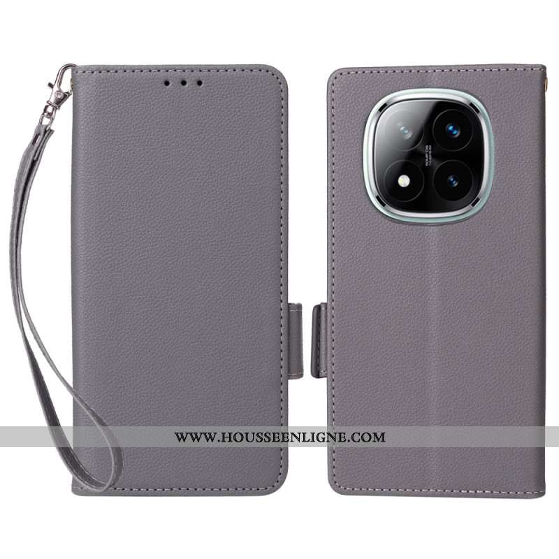 Housse Xiaomi Redmi Note 14 Pro 4G Simili Cuir Litchi à Lanière