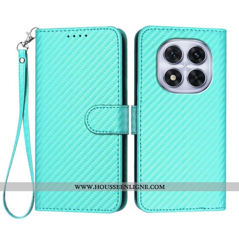 Housse Xiaomi Redmi Note 14 Pro 4G Texture Fibre Carbone à Lanière