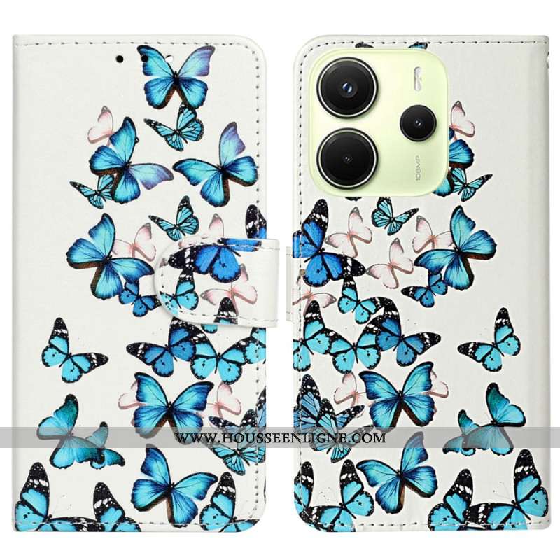 Housse Xiaomi Redmi Note 14 Pro 4G Vol de Papillons Bleus