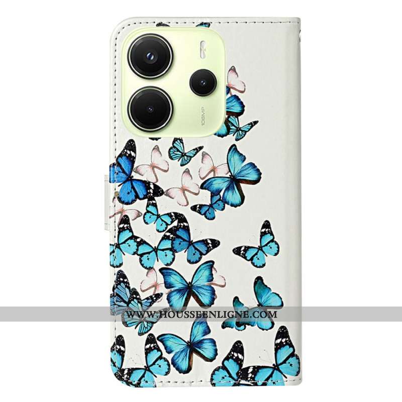 Housse Xiaomi Redmi Note 14 Pro 4G Vol de Papillons Bleus
