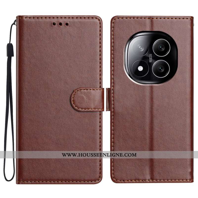 Housse Xiaomi Redmi Note 14 Pro Plus 5G Effet Cuir Uni avec Lanière