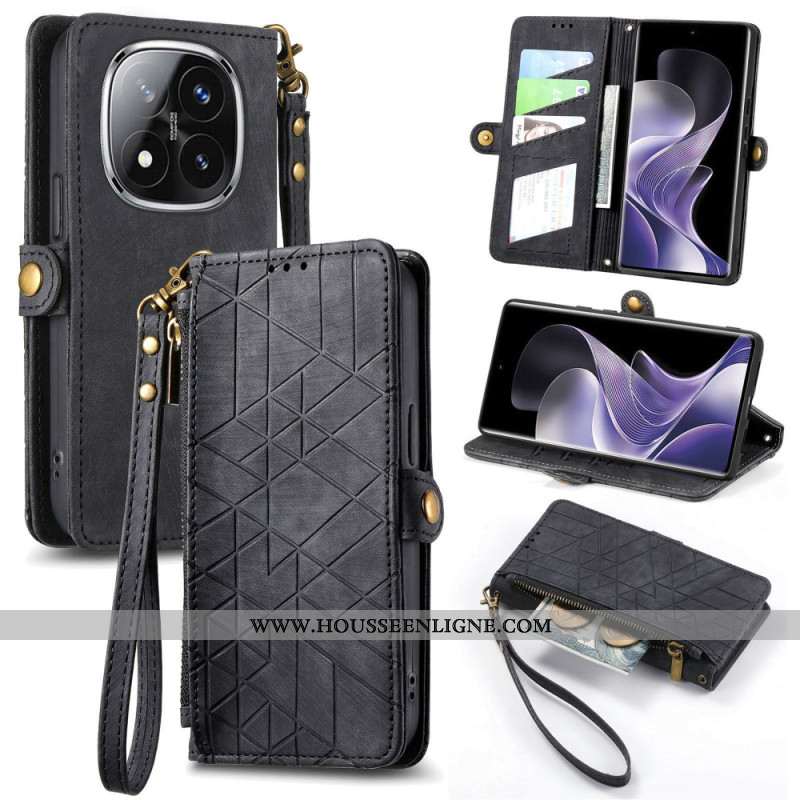 Housse Xiaomi Redmi Note 14 Pro Plus 5G Portefeuille Lignes Géométriques