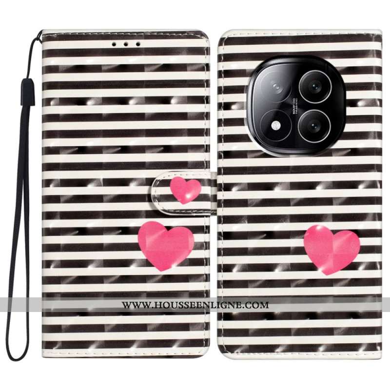 Housse Xiaomi Redmi Note 14 Pro Plus 5G Rayures et Cœur 3D