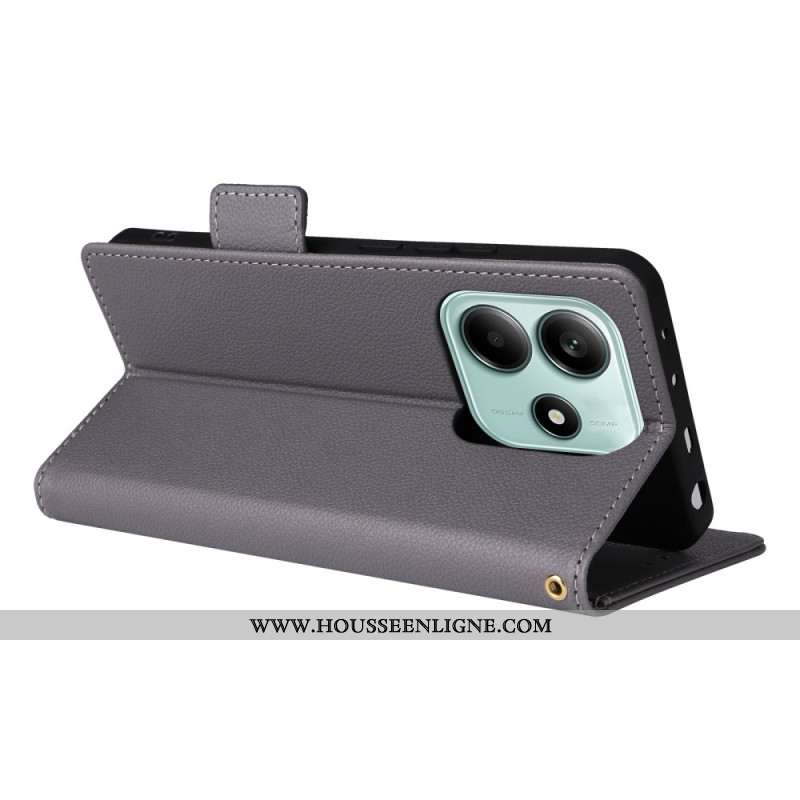 Housse Xiaomi Redmi Note 14 Texture Litchi à Lanière