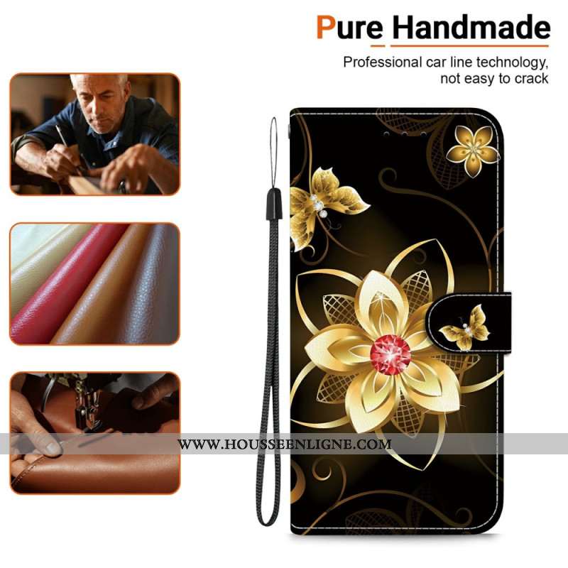 Housse Xiaomi Redmi Note 14S Motif Floral Doré