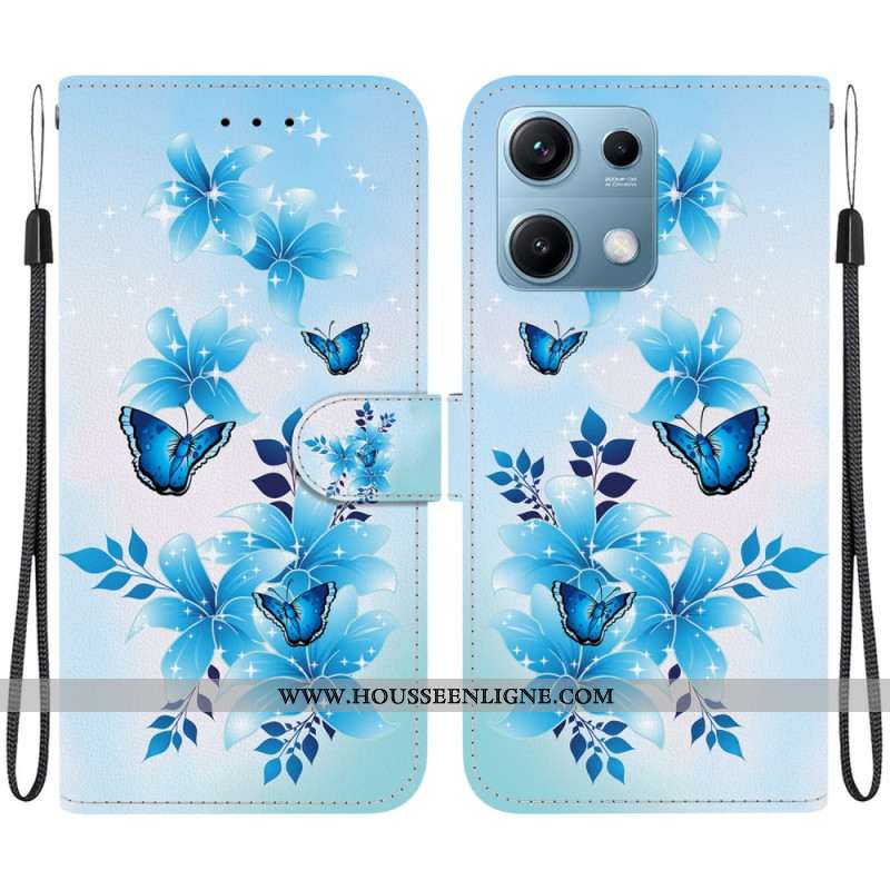 Housse Xiaomi Redmi Note 14S Papillons Bleus et Fleurettes
