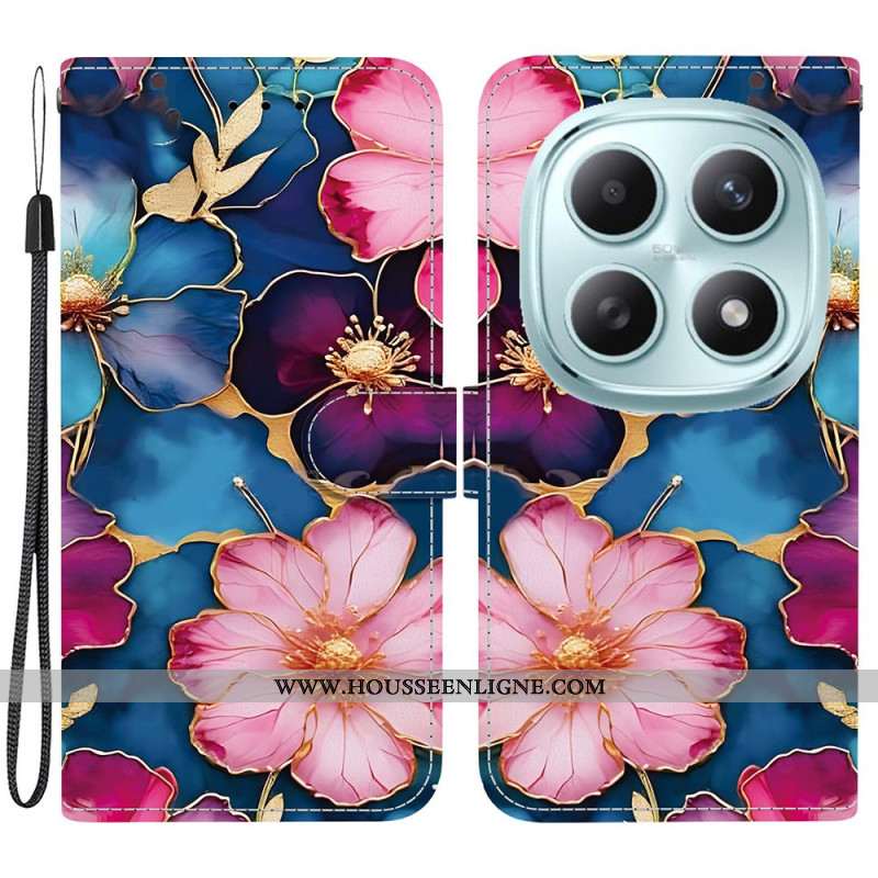 Housse Xiaomi Redmi Note 15 5G / Poco M8 5G Fleurs Bleu Or