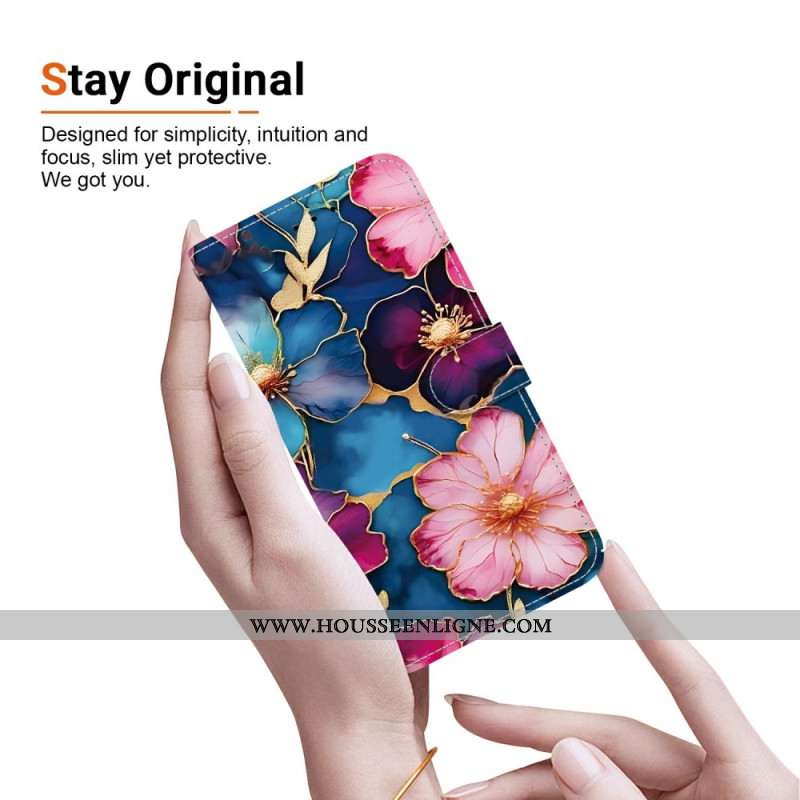 Housse Xiaomi Redmi Note 15 5G / Poco M8 5G Fleurs Bleu Or