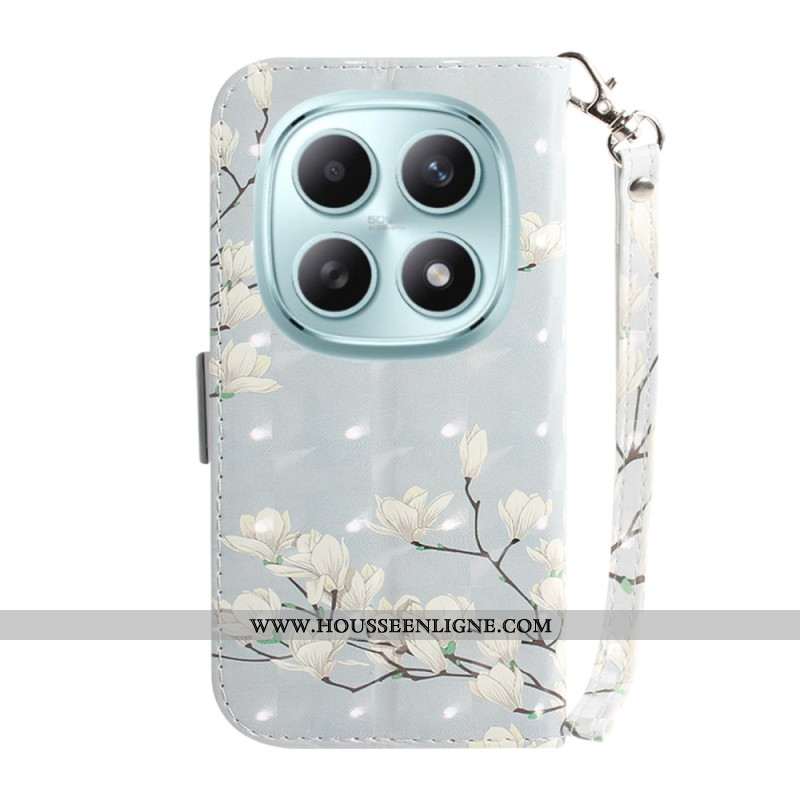 Housse Xiaomi Redmi Note 15 5G / Poco M8 5G Magnolias Blancs à Lanière