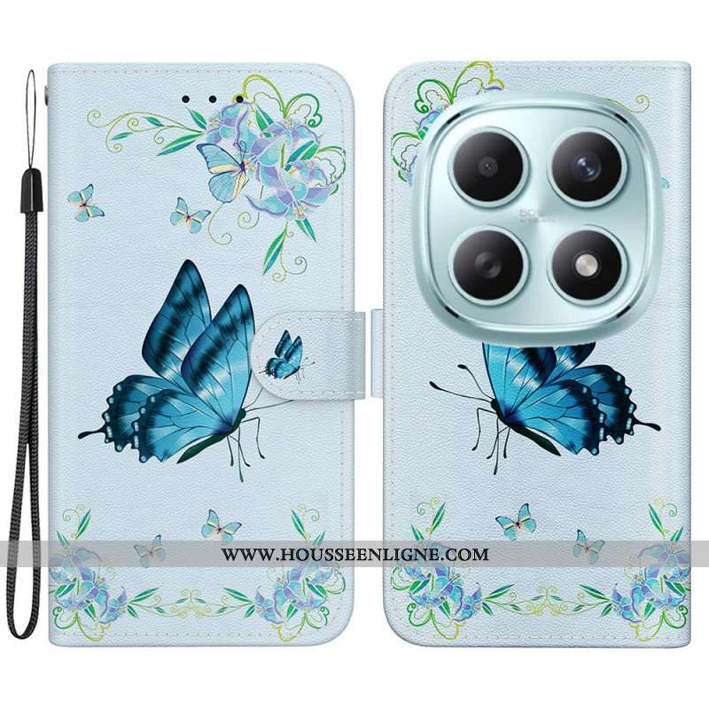 Housse Xiaomi Redmi Note 15 5G / Poco M8 5G Papillon et Fleurs Bleues