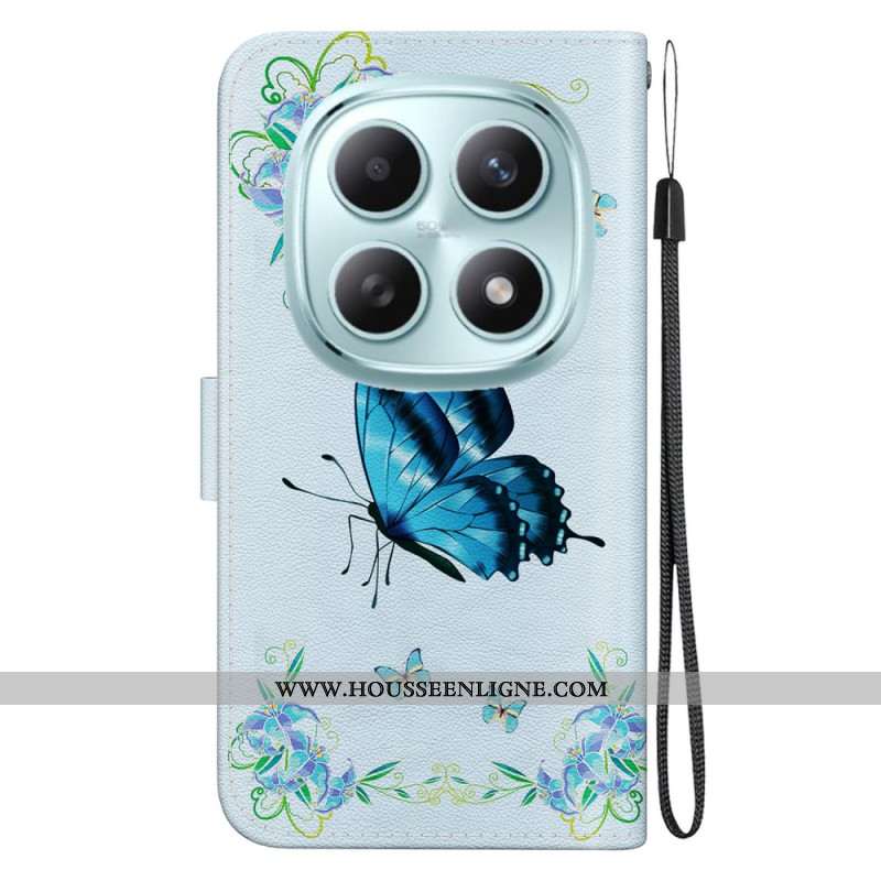 Housse Xiaomi Redmi Note 15 5G / Poco M8 5G Papillon et Fleurs Bleues