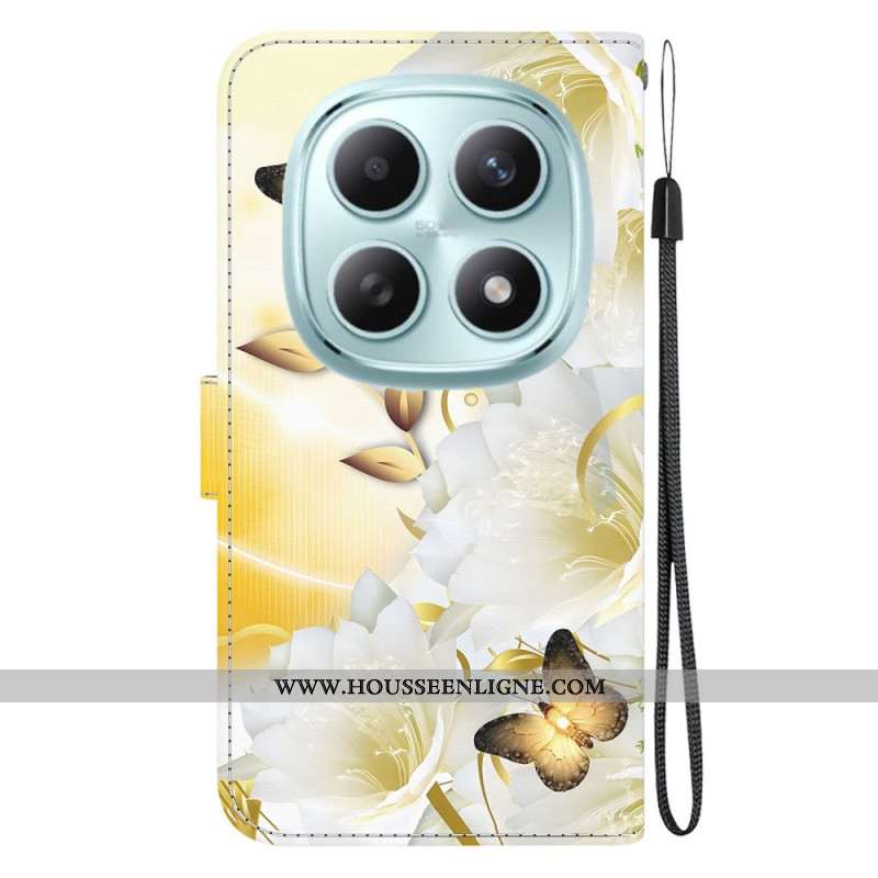 Housse Xiaomi Redmi Note 15 5G / Poco M8 5G Papillons Dorés et Fleurs Blanches