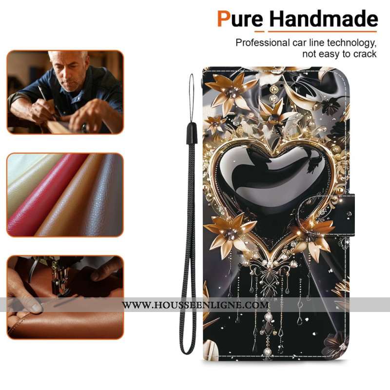 Housse Xiaomi Redmi Note 15 Pro 5G Cœur Noir et Or