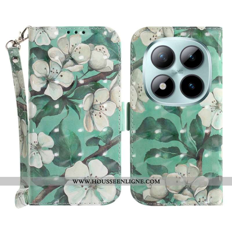 Housse Xiaomi Redmi Note 15 Pro 5G Fleurs Aquarelle à Lanière