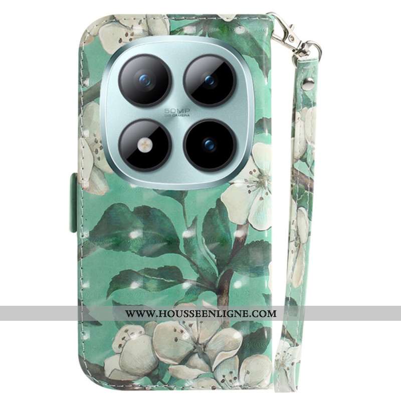 Housse Xiaomi Redmi Note 15 Pro 5G Fleurs Aquarelle à Lanière