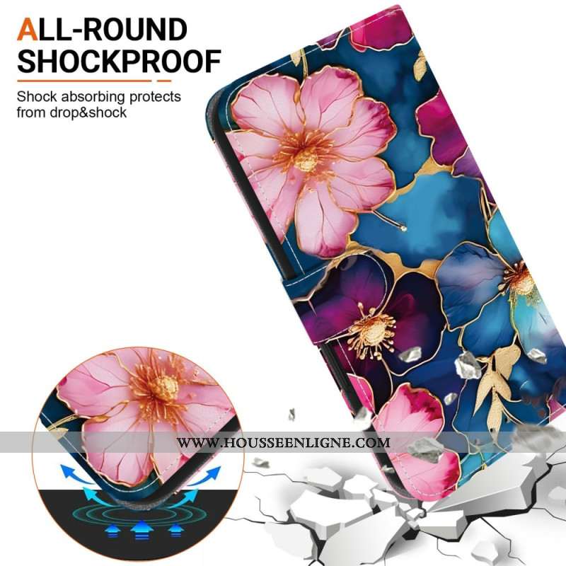 Housse Xiaomi Redmi Note 15 Pro 5G Fleurs Bleu et Or