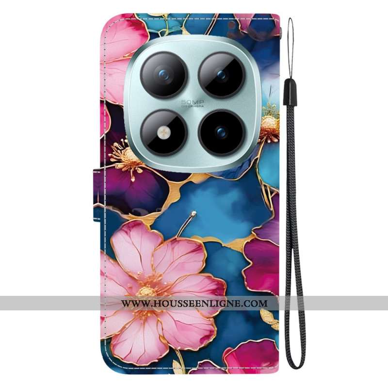 Housse Xiaomi Redmi Note 15 Pro 5G Fleurs Bleu et Or