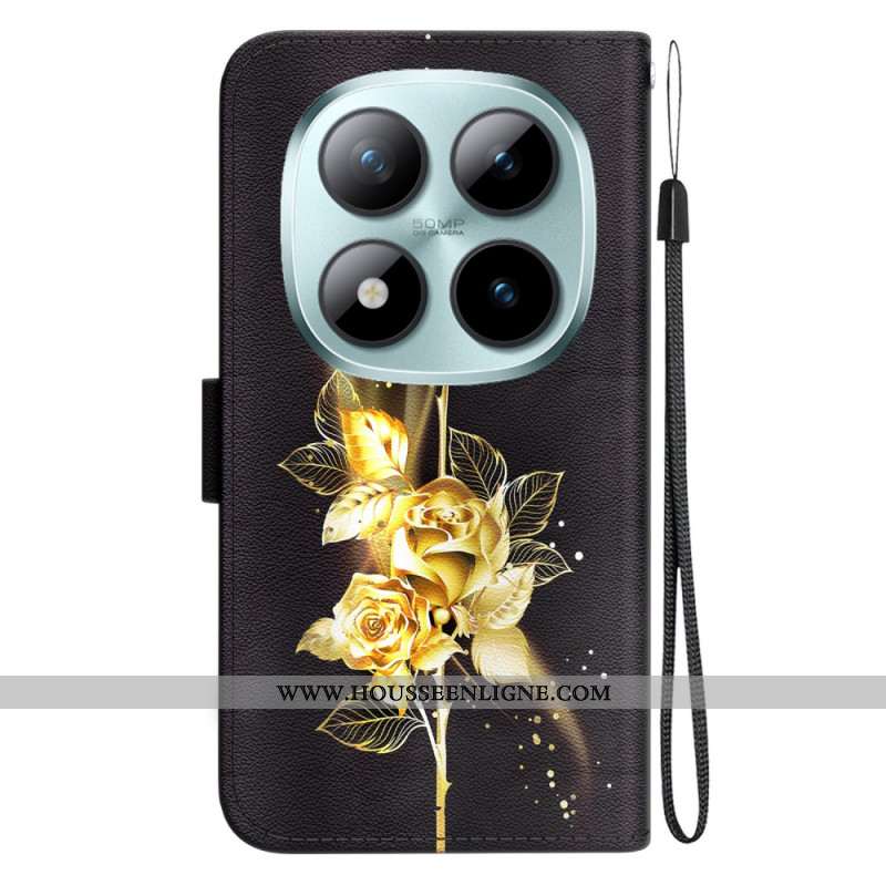 Housse Xiaomi Redmi Note 15 Pro 5G Papillon Doré et Roses