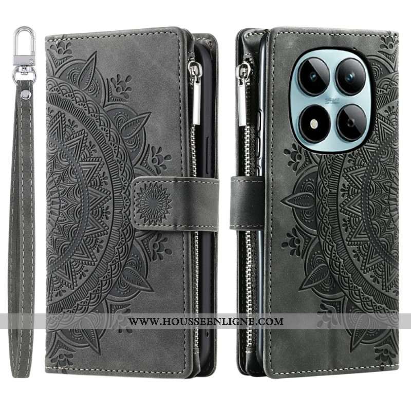 Housse Xiaomi Redmi Note 15 Pro 5G Portefeuille Effet Daim Fleur Mandala