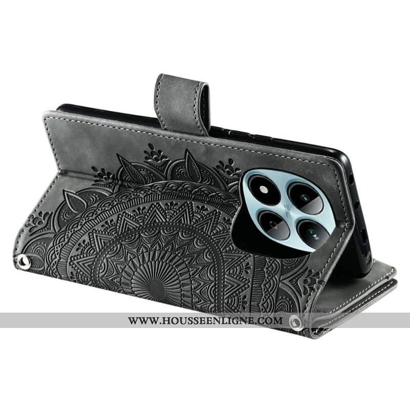 Housse Xiaomi Redmi Note 15 Pro 5G Portefeuille Effet Daim Fleur Mandala