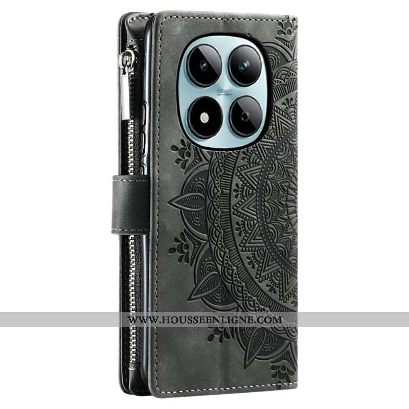 Housse Xiaomi Redmi Note 15 Pro 5G Portefeuille Effet Daim Fleur Mandala
