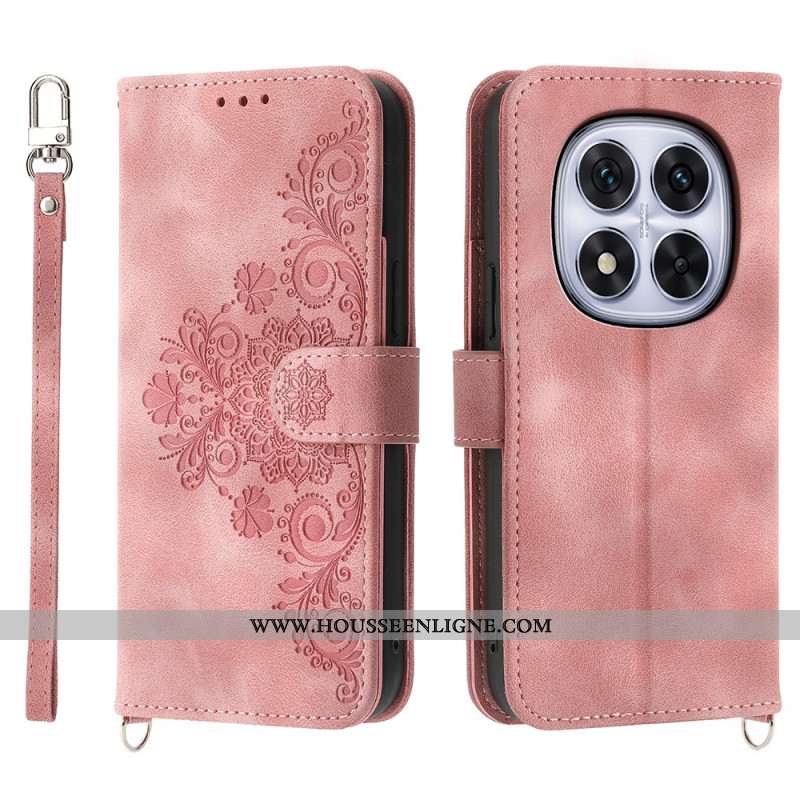 Housse Xiaomi Redmi Note 15 Pro Plus 5G / Poco M8 Pro 5G Motif Floral avec Bandoulière et Lanière