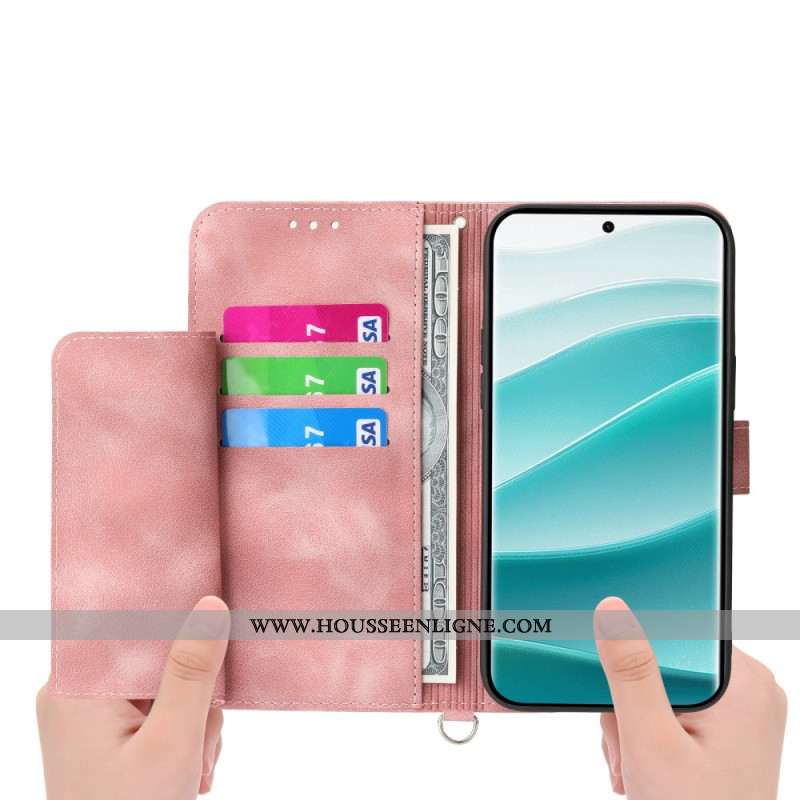 Housse Xiaomi Redmi Note 15 Pro Plus 5G / Poco M8 Pro 5G Motif Floral avec Bandoulière et Lanière