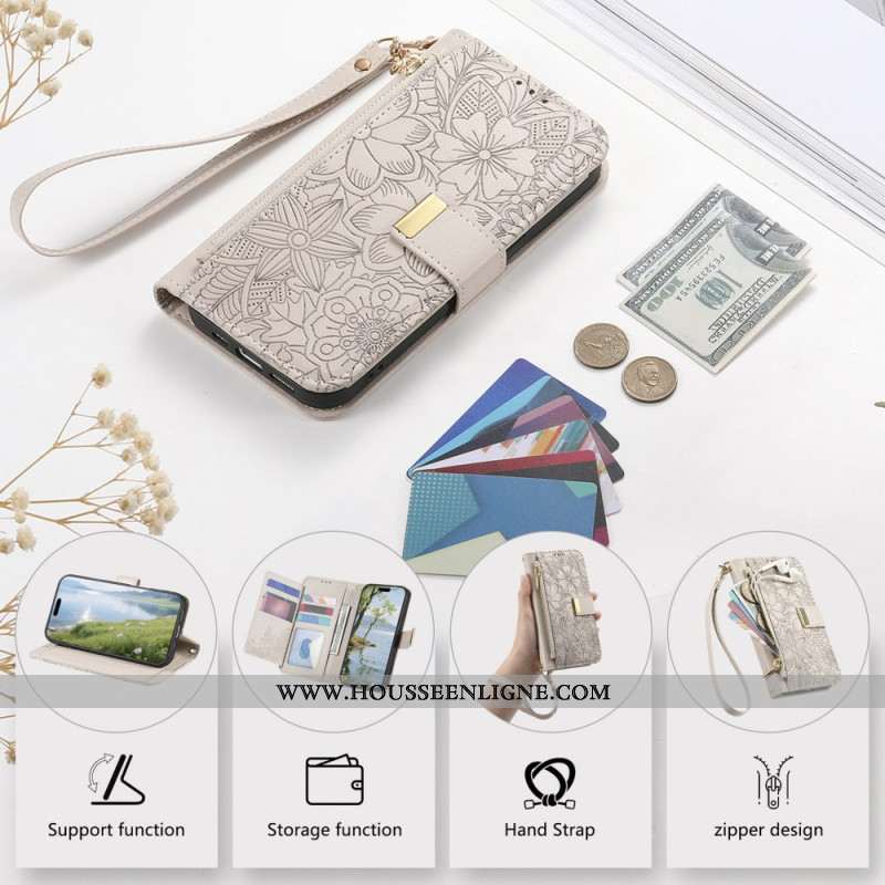 Housse Xiaomi Redmi Note 15 Pro Plus 5G / Poco M8 Pro 5G Motif Floral et Pochette Zippée