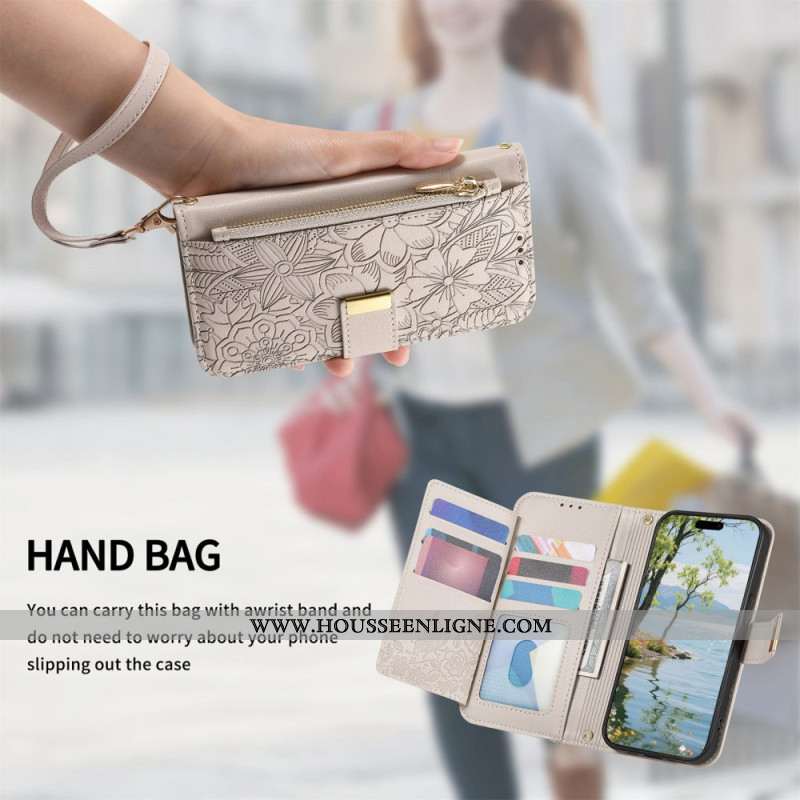 Housse Xiaomi Redmi Note 15 Pro Plus 5G / Poco M8 Pro 5G Motif Floral et Pochette Zippée